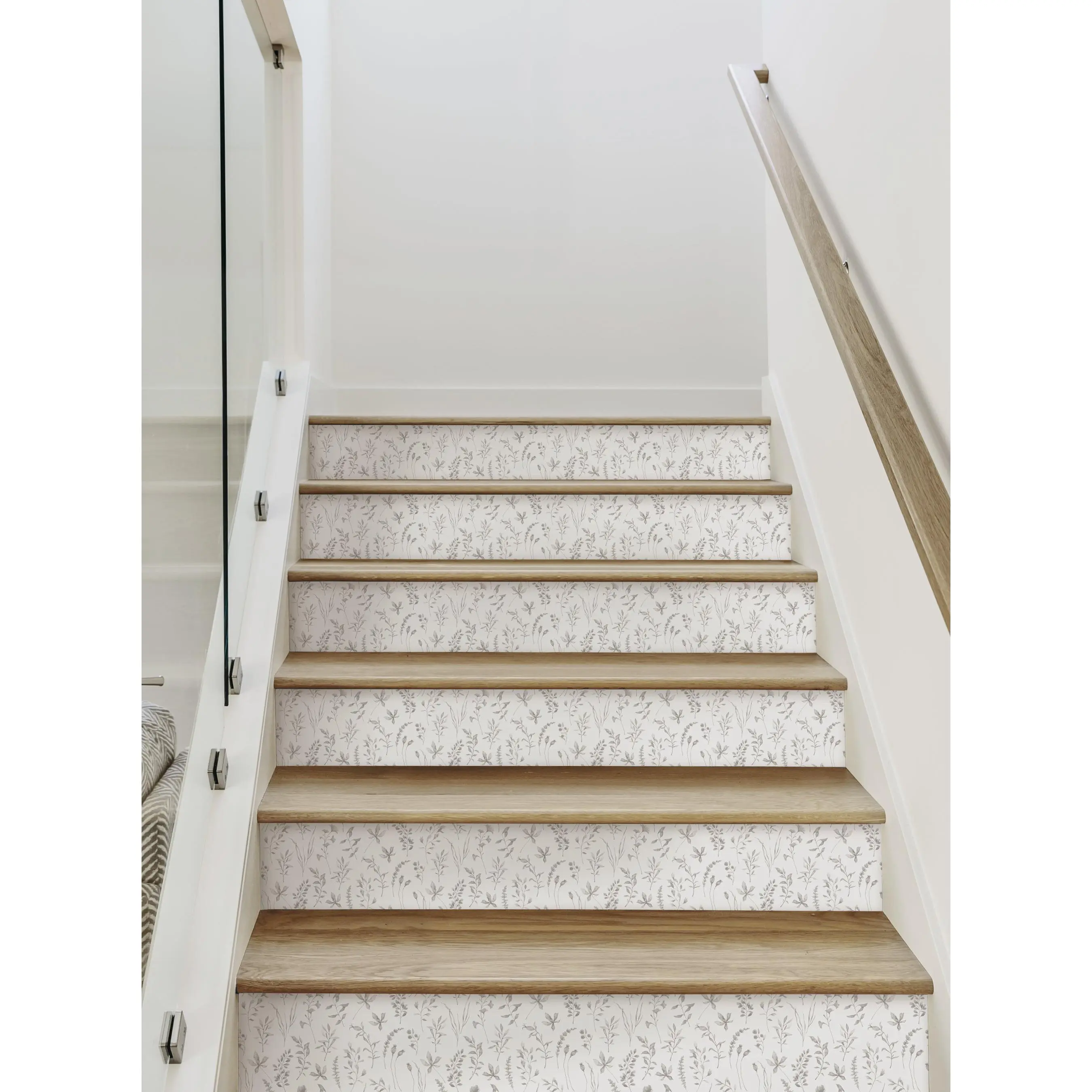 Watercolor Botanical Floral Peel-and-Stick Vinyl Stair Riser Strips, Home Decor Stickers for Walls