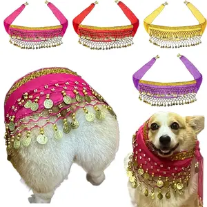1 Shiny Belly Dance Dog Costume, Bringing Fortune, Funny Pet Costumes with Wagging Tail, Suitable for Small, Medium, Large Dogs and Cats, Cute Dog Scarf, Adjustable Holiday Party Bandana, Washable Triangle Bib