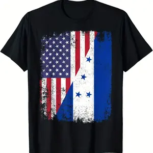 American Honduran Roots, American USA Honduras Flag Design, 220g T-shirt tee Cotton Fabric