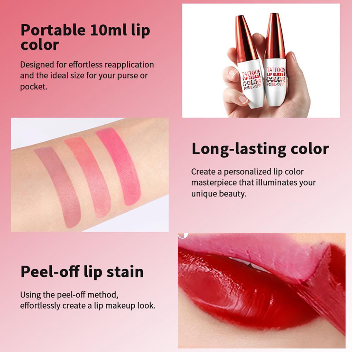 4-Color Tattoo Lip Gloss Color Peel-Off,Easy Application Moisturizing Long-Lasting Glossy Lip Color Boosts Complexion,Normal Skin Radiant Finish 50g Super Glossy Makeup Gift
