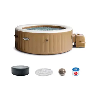 Intex PureSpa 4-6 Person Bubble Massage Inflatable Hot Tub Spa Set, Sahara Tan Plastic Bath
