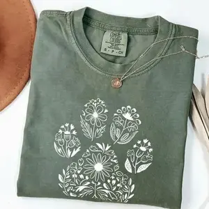 Comfort Colors Floral Paw Print Shirt, Dog Lover Gift, Pet Mom Tee, Nature Graphic Tee, Gift for Best Friend, Comfort Colors Graphic Tee, Casual Outfit, Vintage Wash Shirt, Comfortable Menswear & Womenswear Top, May2