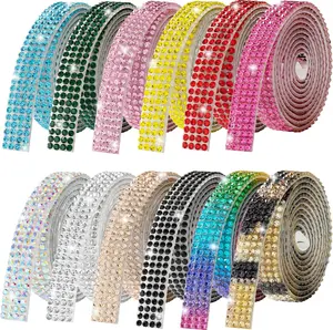 Rhinestone Ribbon Self Adhesive Crystal Rhinestones, 12-Rolls Bedazzling Strips, 12-Yard Rhinestone Strips for DIY Craft, Rhinestones for Crafting