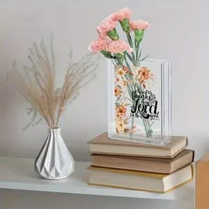 1pc Clear Acrylic Book Vase - Elegant Tabletop Centerpiece for Wedding, Anniversary, Home Decor - Minimalist Floral Arrangement, Birthday, Valentine's, Christmas, Halloween, Retirement Gift - Durable Acrylic Construction - No Electricity Needed - Perfect