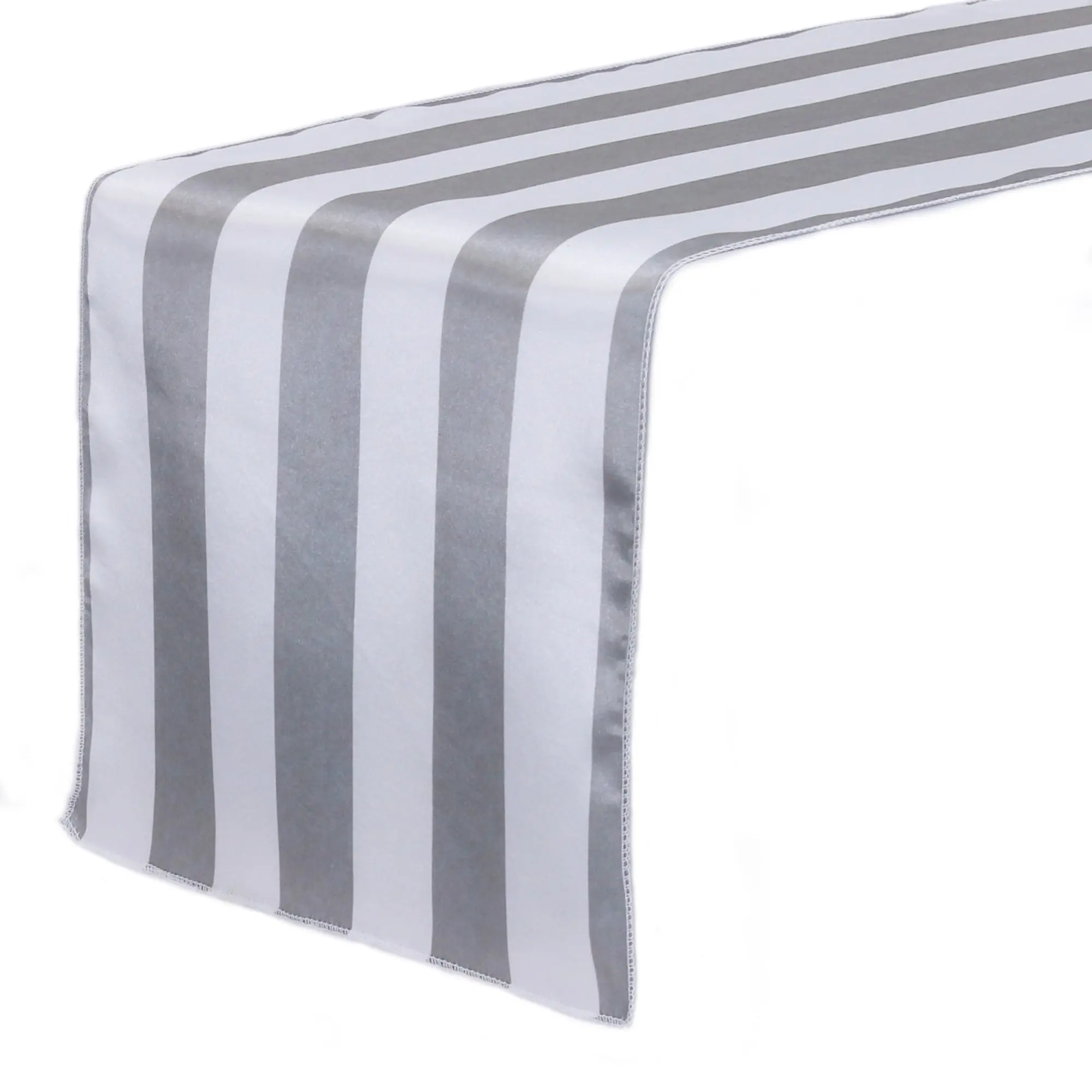 14 x 108 inch Satin Table Runner Gray and White Striped