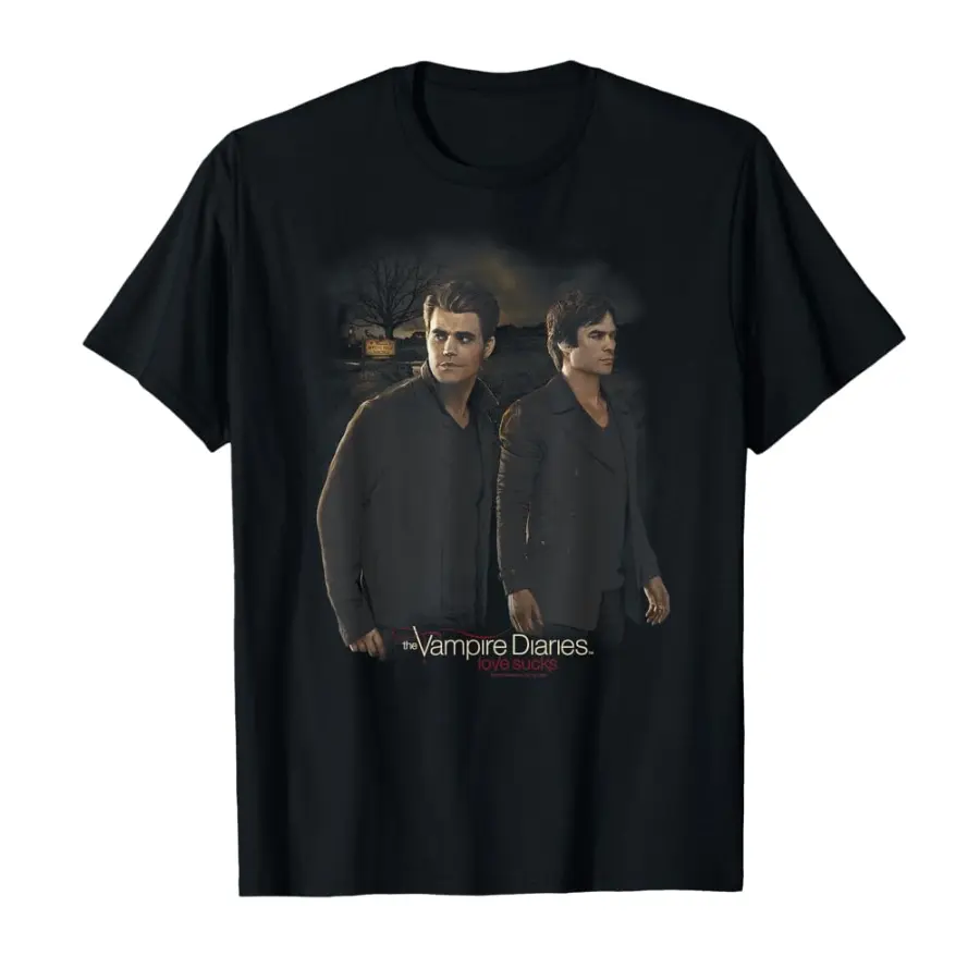 Vampire Diaries Cast T-shirt, Damon And Stefan Shirt, TV Show Style, Fashion Cotton, Full Colors, Full Sizes, For Men, For Women
