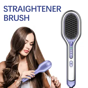 Hair Straightener Mini Ionic Portable Small Hot Brush Heated Straightening Brush Wide Non Damaging Travel Size Dual Voltage for Thick Hair for Women Ceramic
