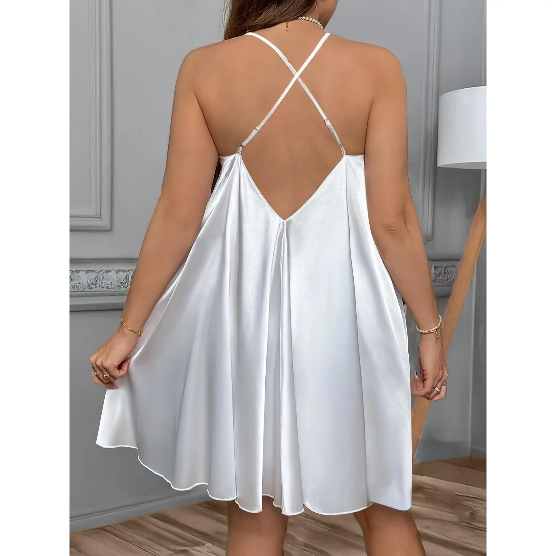 polyester night dress Polyester Night Dress with V Neck