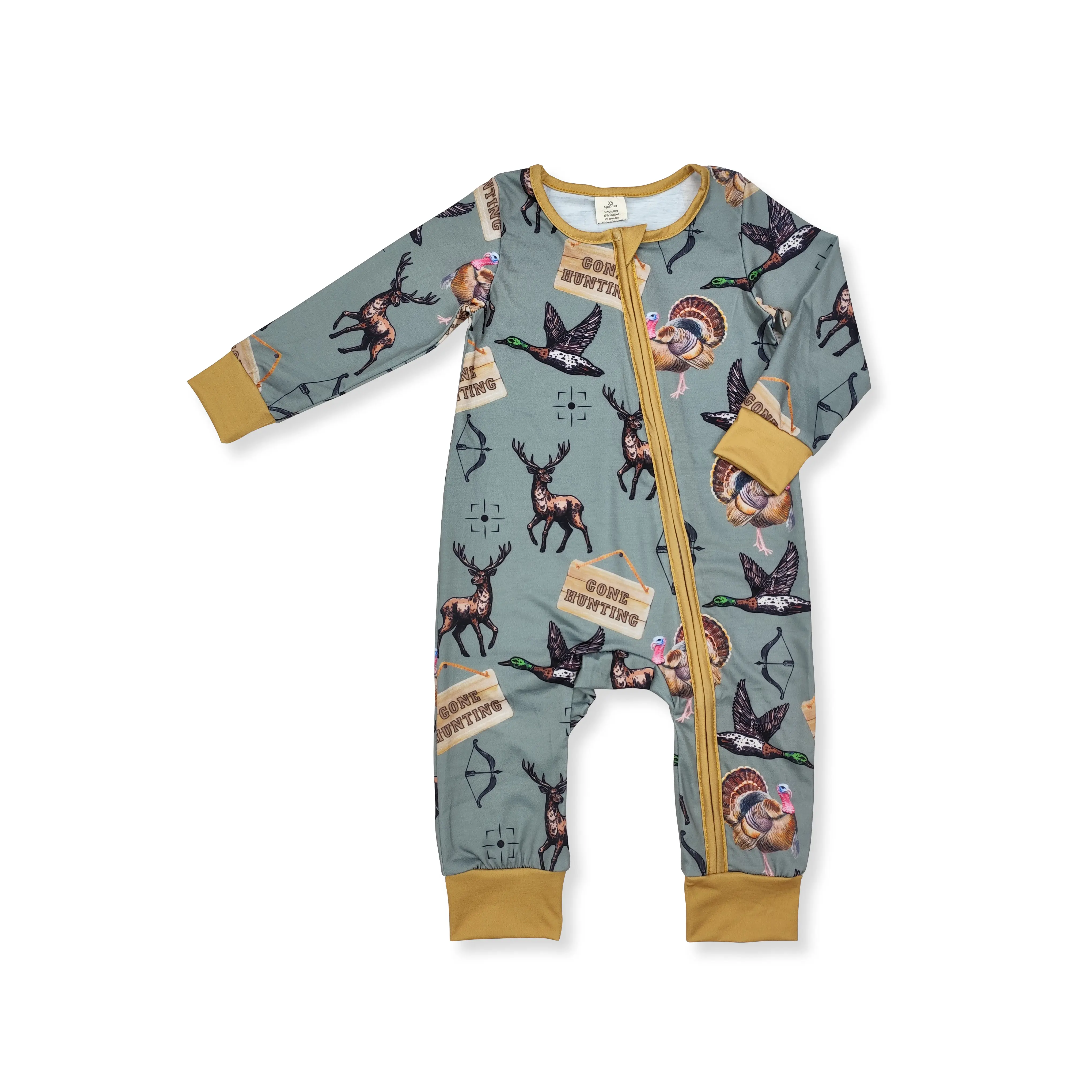 Gone Hunting turkey Print long sleeve OnePieces boy clothes Gone Hunting turkey Print long sleeve OnePieces boy clothes