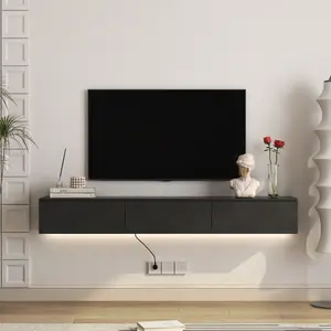 Floating TV Stand Wall Mounted with 16 Color LEDs,67" Modern TV Stand, Floating TV Cabinet Entertainment Center for 55 60 65 Inch TV,Black