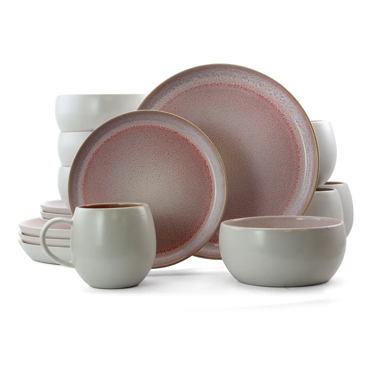 212 MAIN 16-Piece Luxurious Stoneware Dinnerware Set - Mocha Mauve (Purple), 4-Person 4-Piece Dinner Sets, Microwave-Safe with Unique Form Plates and Dishes, Dinnerware Sets, Four-Piece Dinner Sets