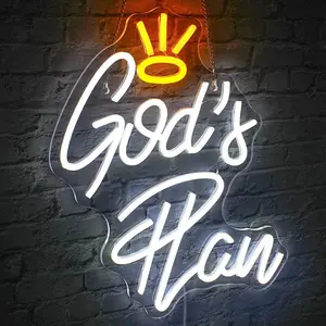 God's Plan Sign White Led Signs for Wall Decor, God Signs USB  Letter Light Signs for Bedroom Living Room Home Bar Wedding Party Decoration