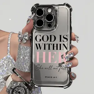 Pink Words Psalm Christian Quote Aesthetic Four-corner Thickened Mobile Phone Case for iPhone 17 Air 16 15 14 13 12 11 Pro Max Plus 16e with Electroplating & Safety Cushion