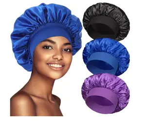Satin Bonnet Silk Bonnet for Sleeping - 3 Pack for Women with Wide Soft Band and Large Sleep Cap, Ideal for Curly Hair - Shower Adjustable Stretchy