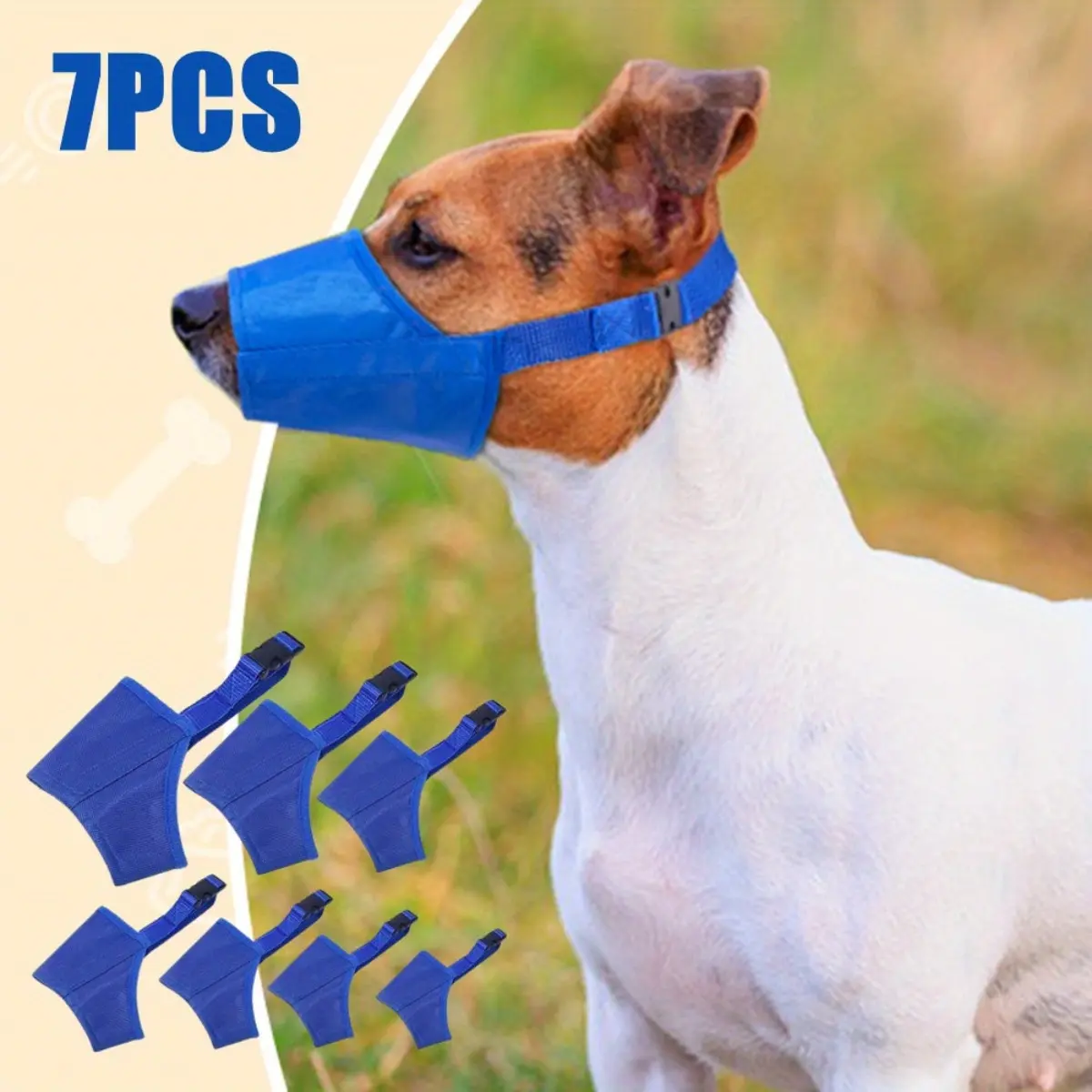 7-Pcs Oxford Cloth Adjustable Fit Dog Muzzle Set, for Bite & Barking Control, Suitable for Small-to-Medium Long-Nose Dogs