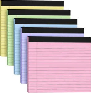5 Pack Wide Legal Pads 11" x 9.5" Landscape Pink Purple Blue Green Yellow College Ruled Note Pad Narrow Ruled 30 Sheets per Notepad Perforated Writing Paper Thick Backboard Horizontal Pads of Paper