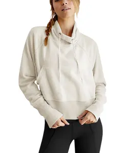 Fleece Sweatshirts for Women Crop Fall Long Sleeve Turtle Neck Pullover Jacket Thumb Hole Tops Hoodie, Fitted, Basic