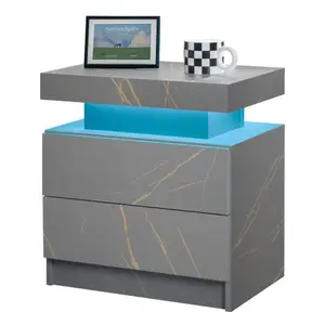 Bellemave Nightstand LED Bedside Table Cabinet Lights Modern End Side with 2 Drawers for Bedroom