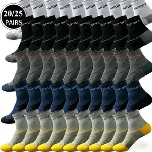 20/25 Pairs  Lightweight Soft Crew , Vintage Solid Color with Classic Letter Print for All Day Comfort at Work, Home and Outdoor Activities. Breathable Durable Bulk Pack, Demanded as Everyday Casual , Retro Daily Wear Basics Athletic Mid-Calf