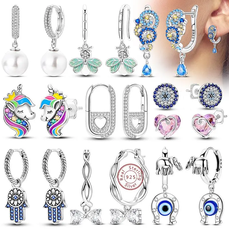 925 Sterling Silver Earrings Starry Pearl Devil Eye Simple Drop Stud Hoop Earrings for Women Girl Fashion Jewery Accessories