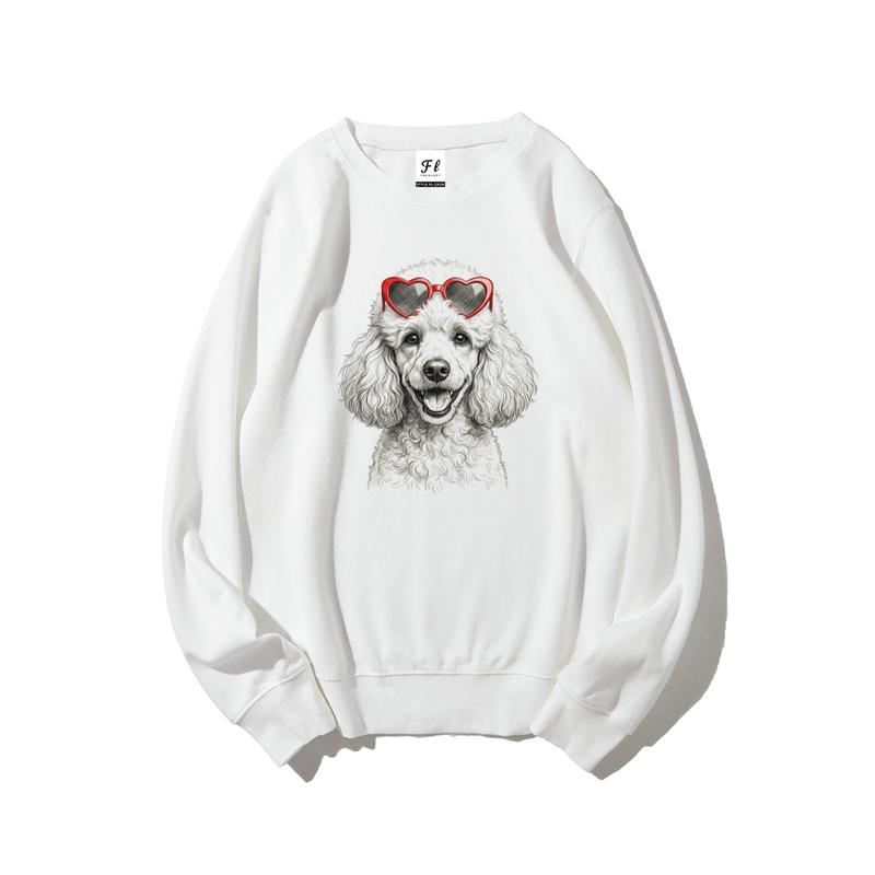 Puppy Love Dog Sweatshirt –  Dog Breed in Adorable Heart Shaped Glasses   Womenswear Hoodie Breathable Printed Unisex Casual Hoodie