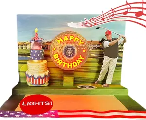 Trump Golfing 3D Birthday Card with Lights & Sound – Donald's Real Voice, Funny Pop Up Greeting Card for Dad, Husband, or Men - Patriotic Gift