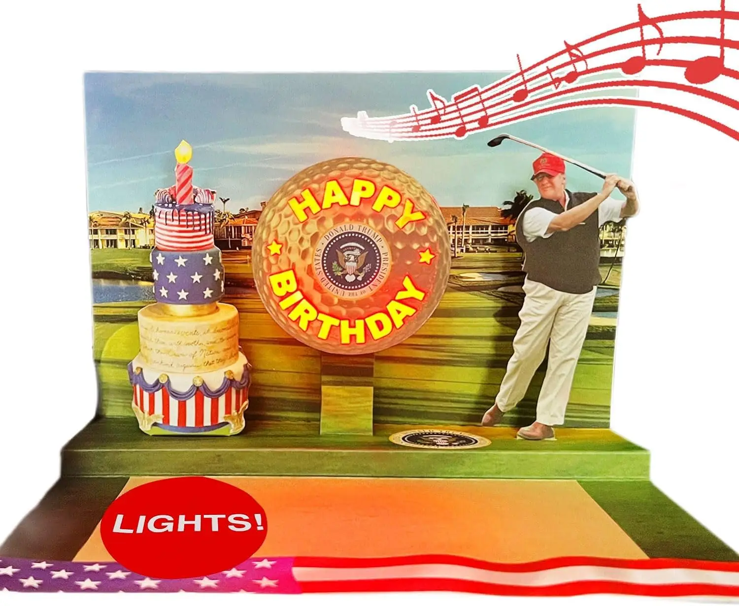 Trump Golfing 3D Birthday Card with Lights & Sound – Donald's Real Voice, Funny Pop Up Greeting Card for Dad, Husband, or Men - Patriotic Gift