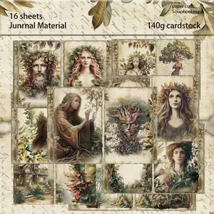 Forest Theme Pattern Paper (16pcs), Plant & Fairy Pattern Decorative Paper, Suitable for Junk Journal Kit, Envelopes, DIY Paper Craft, Small Gift Wrapping
