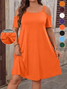 Plus Size Women's Casual Fashion Sleeveless Hollow Out Tank Dress, 8 Colors Available, Simple Plain Daily Wear Home Vacation