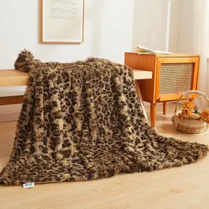 Luxury Faux  Leopard Print Throw, Soft 50x60  Print Fluffy Blanket, Shaggy Plush Decorative Couch Throw, Cute Furry Fuzzy  Print Blanket for Sofa Bed, Brown