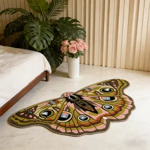 Irregular Shape Bedside Rug, Butterfly Moth Pattern, Soft Velvet Carpet, Decorative Rug, American Bohemian Style Home Decor, Bedroom Living Room Kitchen, Boho Runner Rug, Butterfly Area Rug, Bohemian Style Rugs