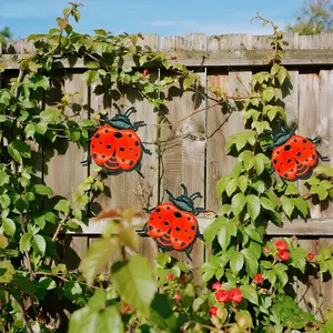 【2.5D】3-piece metal decorative ladybug art decor, suitable for indoor and outdoor decor, garden decor, home decor, outdoor garden decor, decor, party decor, porch decor, holiday decor, celebration decor, wedding decor, Garden Decoration