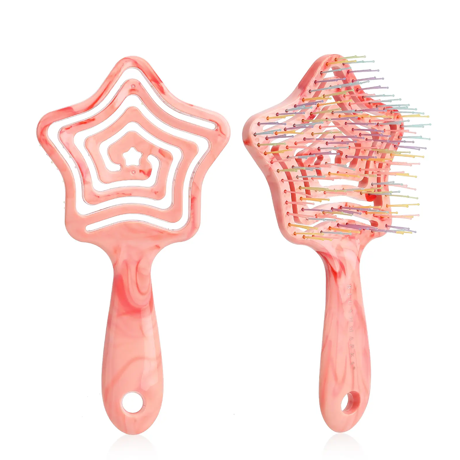 Blushmarks Detangling Wet Hair Brush Large Star Vented shape with Double-Layered Ultra and Soft-Nylon Bristles for for All Hair Types - Pink Marble Printing, Idea Gift
