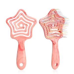 Blushmarks Detangling Wet Hair Brush Large Star Vented shape with Double-Layered Ultra and Soft-Nylon Bristles for for All Hair Types - Pink Marble Printing, Idea Gift