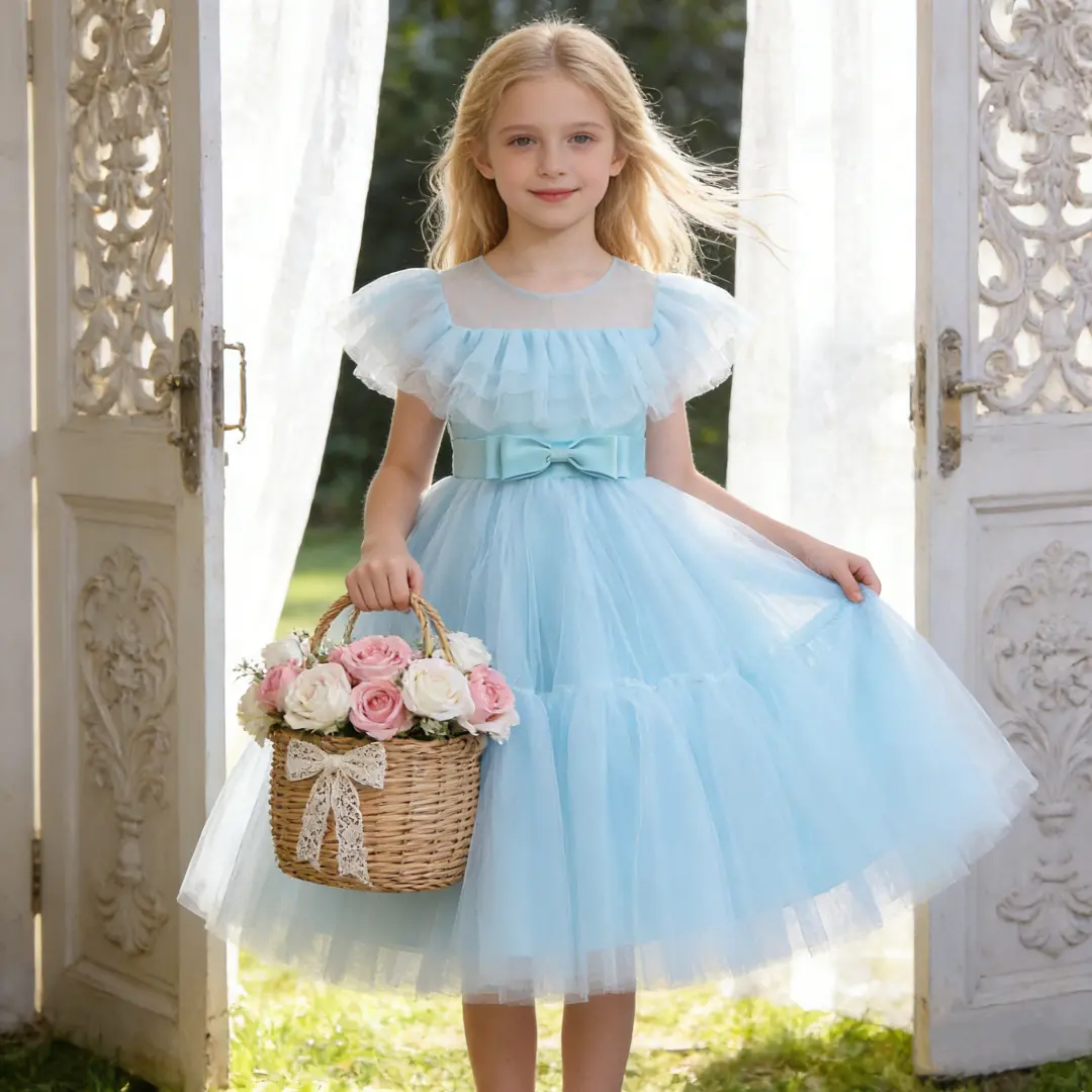 5339 Girls Summer Tutu Dress Kids Pincess Ball Gowns Birthday Wedding Formal Mesh Kids Dress Summer New Fashion Dress