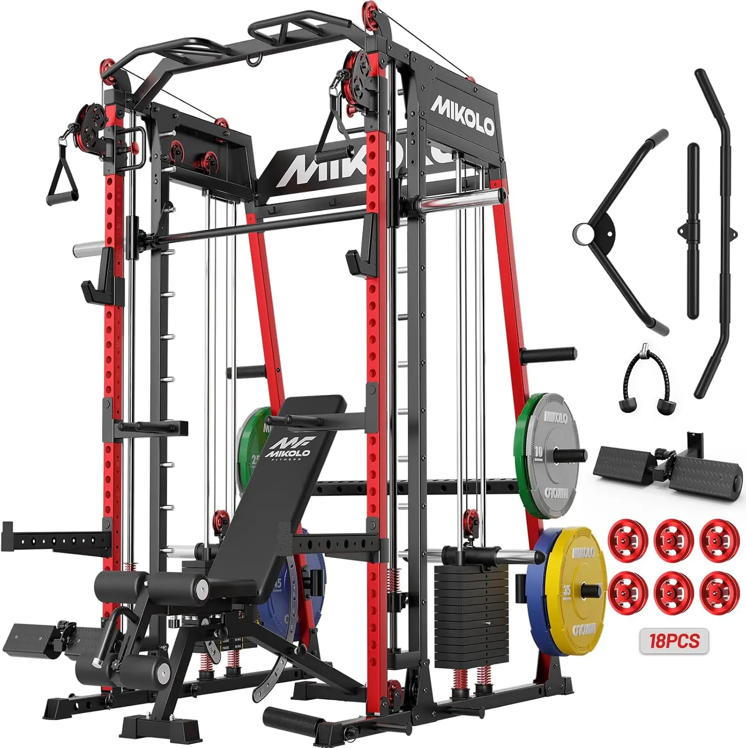 Mikolo M4 2.0 Smith Machine, All-in-One Home Gym Power Cage with LAT Pulldown & Cable Crossover, Squat Rack for Full Body Workouts