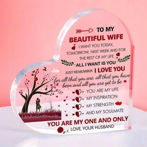 Acrylic Heart Keepsake - Engraved Romantic Plaque for Wife, Perfect Anniversary & Birthday Gift from Husband, Cherished Wedding or Valentine‘s Day Memento