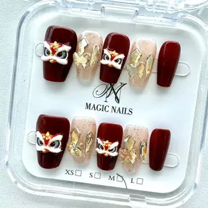 Press on Nails Magic Nails LION DANCE 10PCS Handmade Durable Nails Design Spring 2025