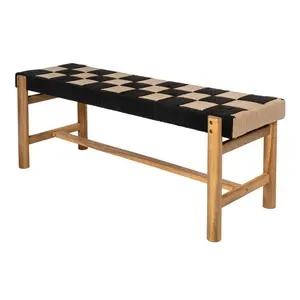 Denis 48" 2-Seat Backless 700-Lbs Support Acacia Wood Outdoor Bench With Checkerboard Woven Rope Seat