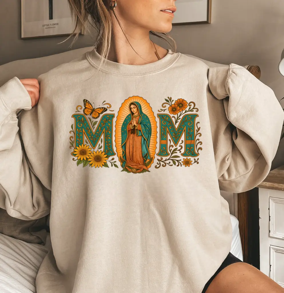 Mexican Mom Sweatshirt, Latin Culture Mom Sweater, Mexican Heritage, Virgen De Guadalupe Printed, Mama Cita Gift