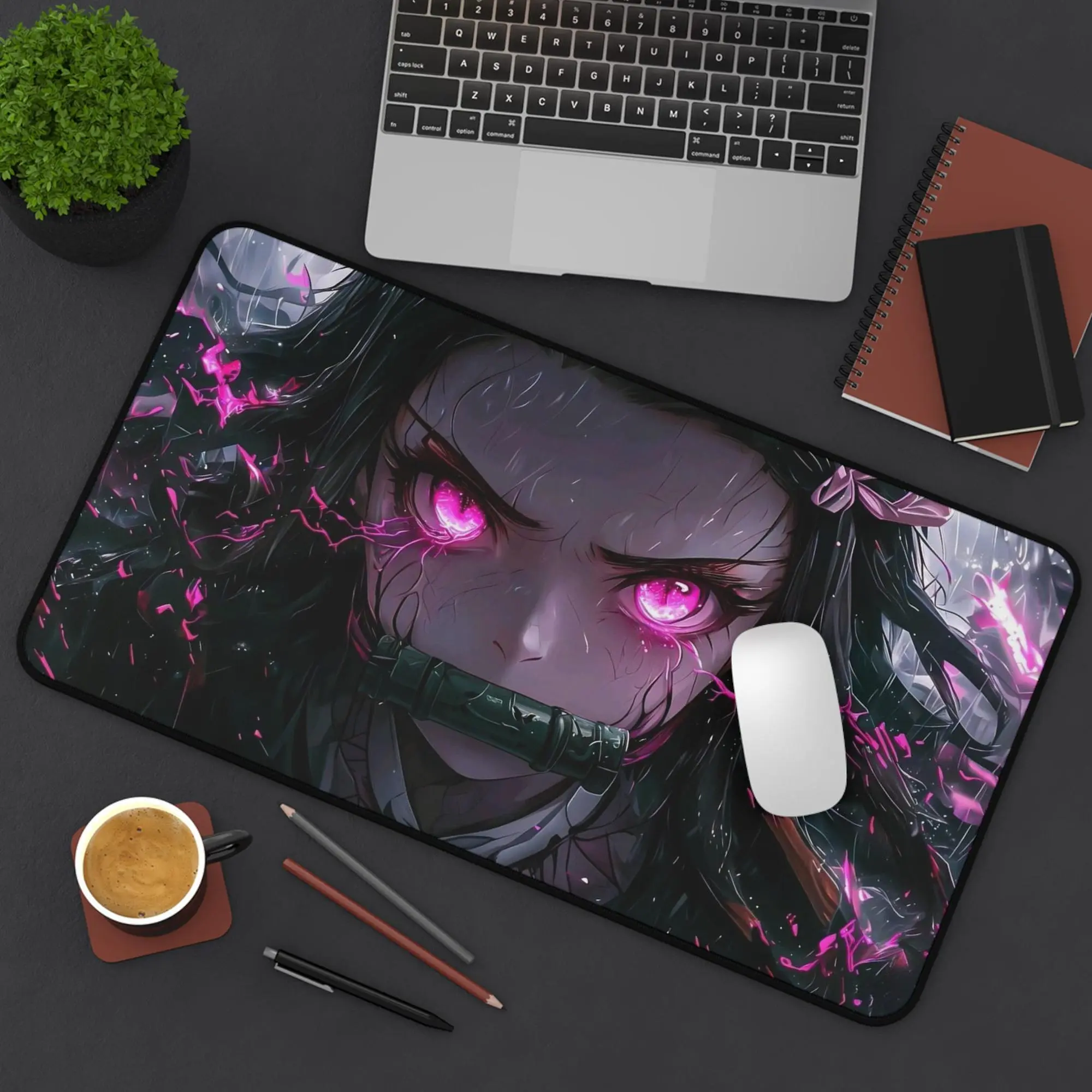 Aesthetic Anime Desk Mat, Nezuko Demon Slayer, Gamer Mouse Pad, Office Decor, Unique Gift for Students, Gaming Setup, Desk Accessories