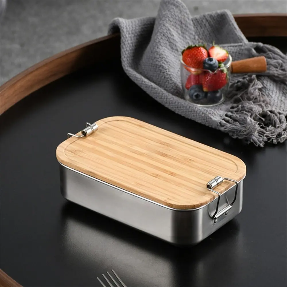 Stainless Steel Lunch Box with Bamboo Lid, Eco-Friendly Food Storage Container, Leak-Proof Design for Adults and Kids, Portable Lunch Box, Leakproof Lunch Box, Lunch Containers