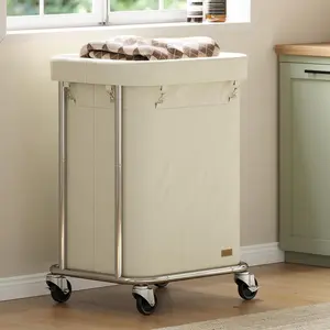 Laundry Basket with Wheels 150L/40Gal, Rolling Laundry Hamper with Steel Fram and Removable Washing Bag,Laundry Sorter Cart for Laundry Room,Hotel,Dorm,Cream and