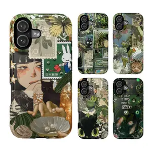 Whimsical Dark Green Phone Case, Pastel Pattern Protective Cover, Gift for Her, Gift for Him, many background, Cartoon Phone Cover, Cute