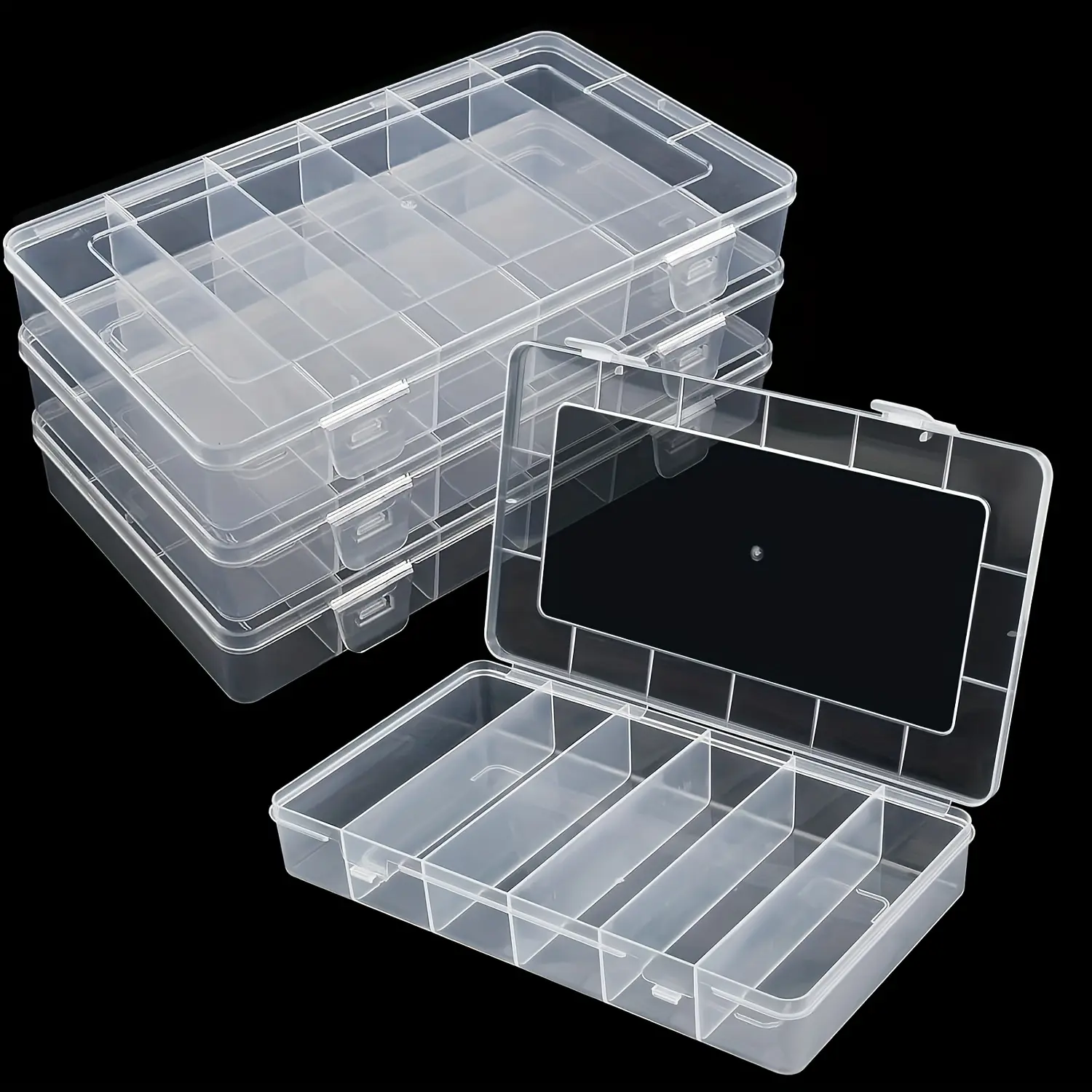 4pcs Waterproof Clear Multifunctional Divided Compartments Tackle Box Organizer High Capacity Storage Case for Fishing Crafts Beads Snackle Box Clear Storage Bins Compartmentalized Organizers