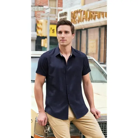 COOFANDY Mens  Shirt Casual Short Sleeve Button Down Shirts Summer Beach Vacation Tops