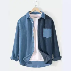 Men's Corduroy Colorblock Collar Casual Fashion Long Sleeve Shirt Jacket, Versatile Daily Wear Outerwear for Men