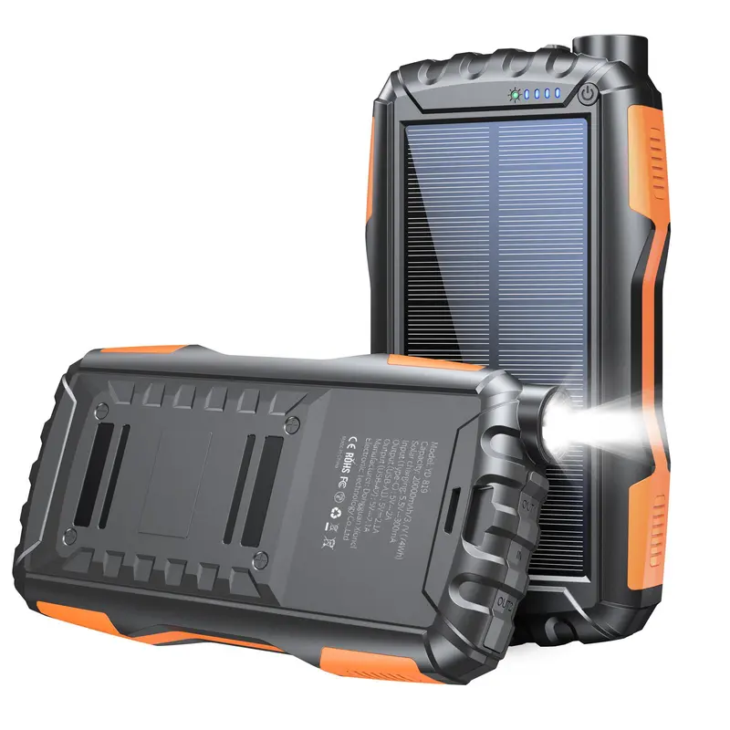 20000mAh Portable Solar Power Bank, Dual USB Output Port Waterproof Power Bank with LED Light, Fast Charging Solar Phone Charger for iPhone & Android Phone