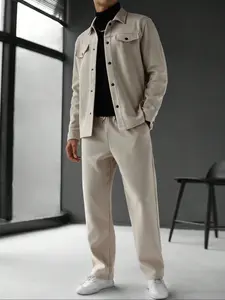 Men's Simple Woolen Jacket Set, Fashion Casual Design, Suitable for Work or Outing, Lightweight Ensemble, Enhance Your Wardrobe Taste