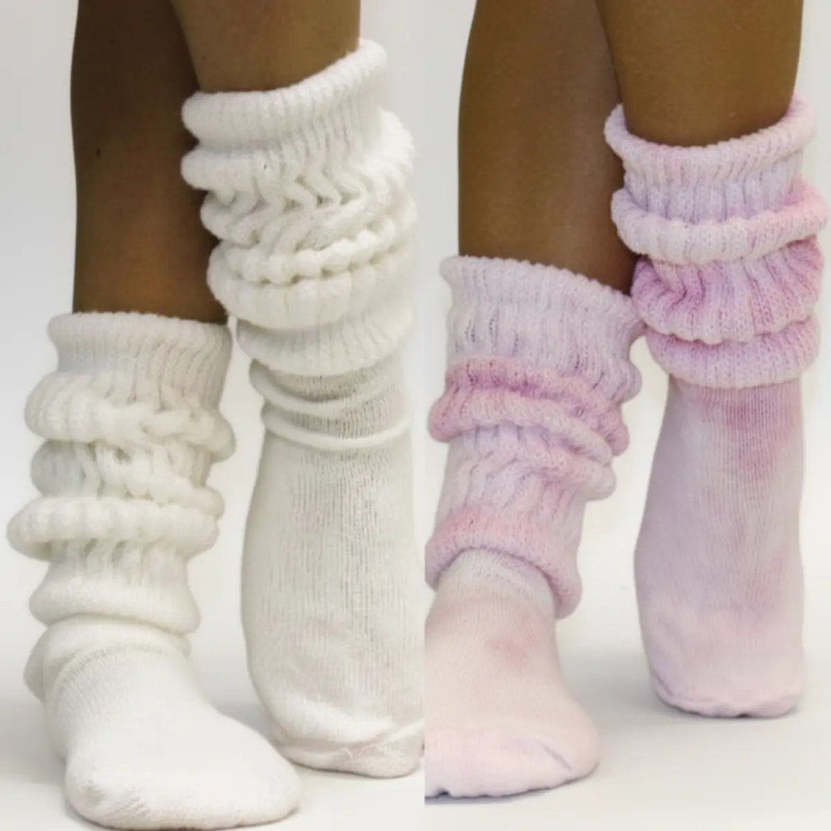 2 Pair Multipack Pink Tie Dye White Slouch Socks Gift Set • ULTIMATE Made in USA